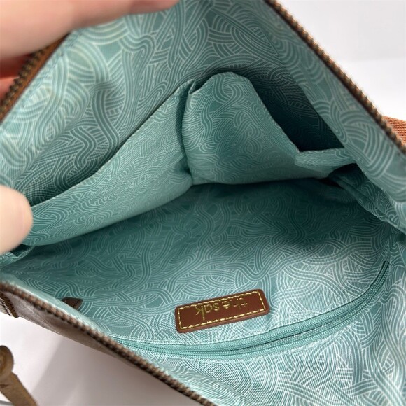 The Sak Lucia Crossbody Bag Womens Medium Tobacco Brown Floral Embossed Leather - Picture 5 of 11